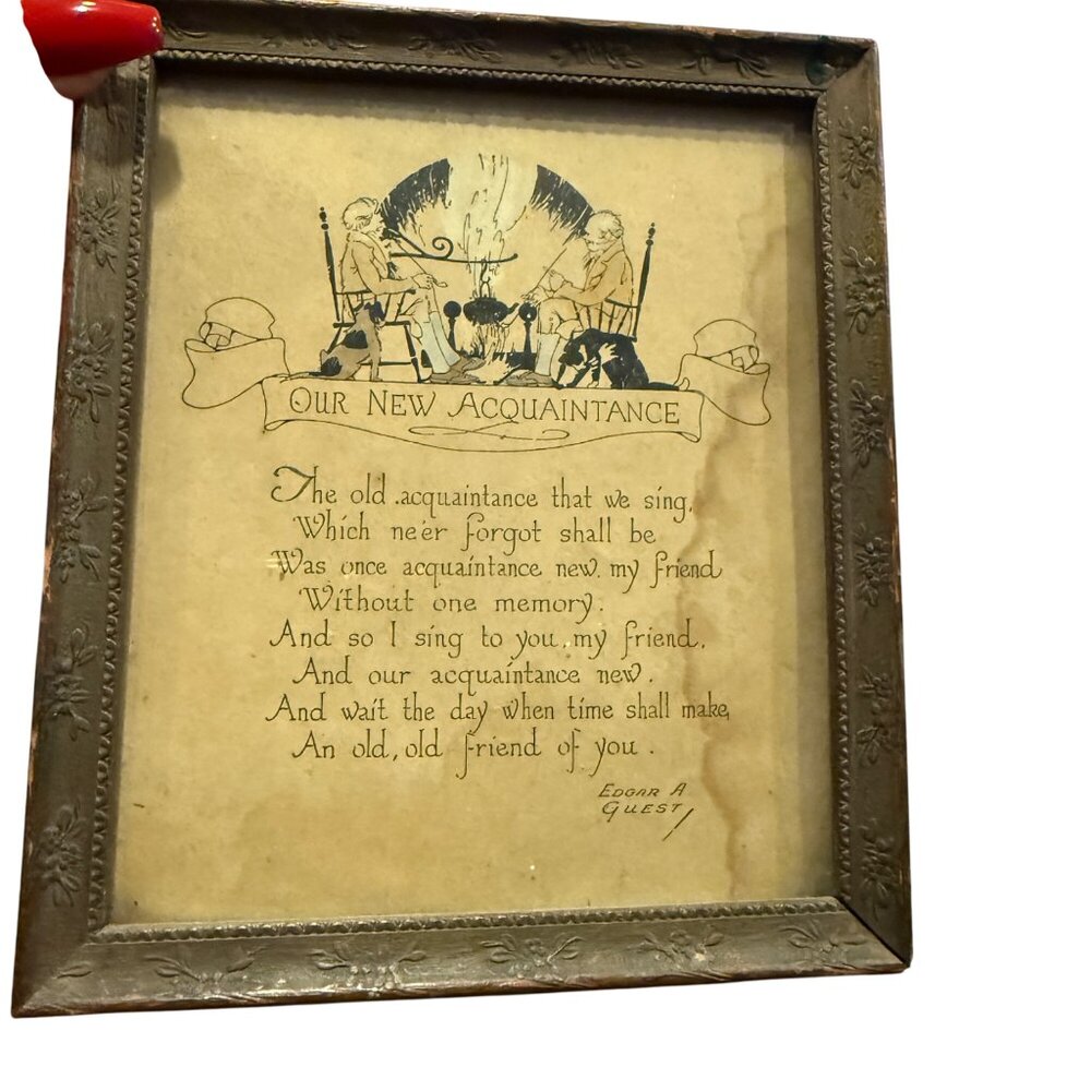 Vintage Framed Edgar A. Guest "Our New Acquaintance" Poem Print With Illustratio